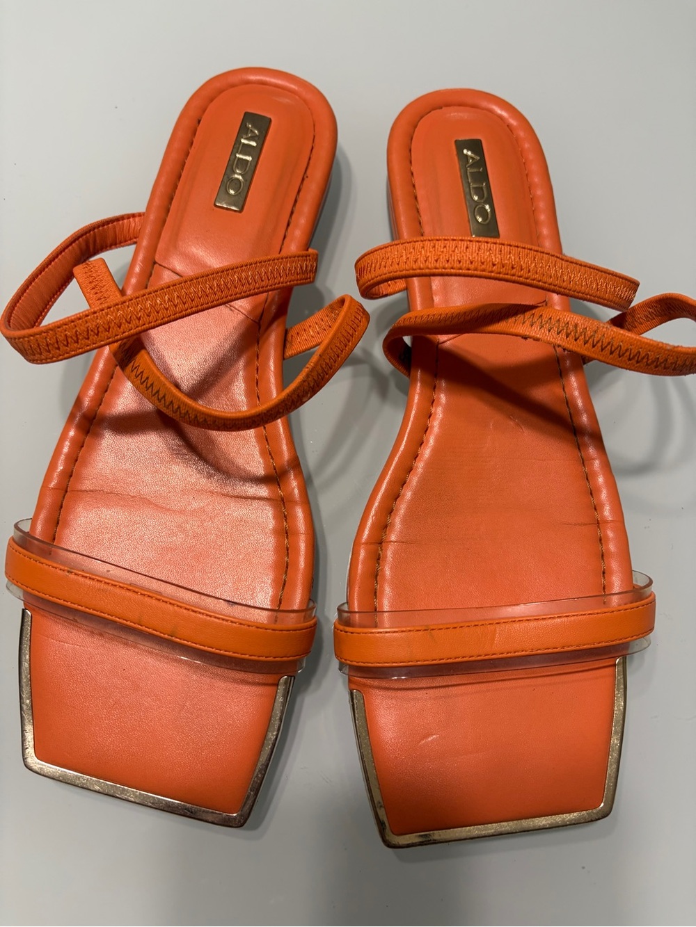 ALDO Orange Strappy Square-Toe Slide Sandals - Picture 2 of 7